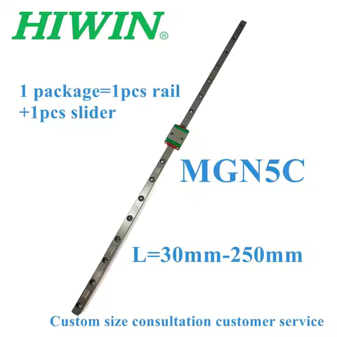 NEW HIWIN Original Stainless Steel MGN5C Miniature Linear Guide Rail 30-250mm +1pc MGN5C Slider Bloc