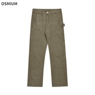 OIU-TYkhMen ออกแบบกระเป๋า Frayed Distressed Denim กางเกงยีนส์ Mens Streetwear สีดำยาวกางเกงลำลอง Plus ขนาดหลวมตรงกางเกง S-XXLldkjvie