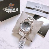 ✨GUESS蓋爾斯手錶 鋼帶石英女士腕錶 三眼錶 W0774L6 銀色鋼煉 時尚鑲鑽精品腕錶 星空灰麵 禮