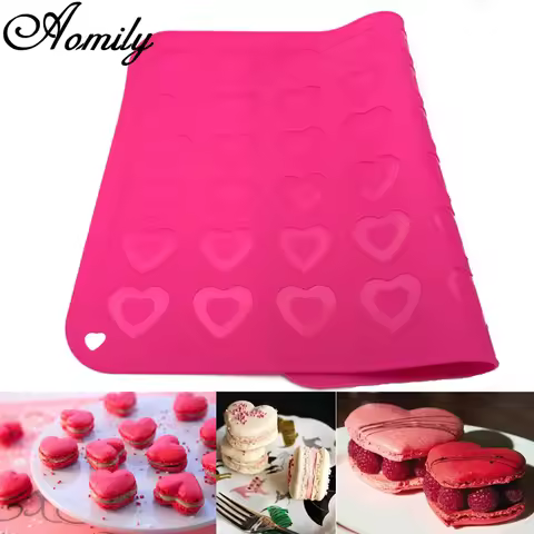 Aomily 40*30cm Macaron 42 Heart Shaped Silicone Dough Mat Bakeware Pastry Oven Pasta Baking Sheet Tr