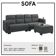 4 Seater L Shape Sofa Grey Fabric Sofa With Stool L Shape Sofa