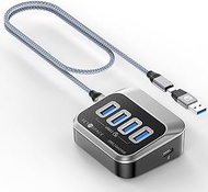 USB C Hub, SETMSPACE USB C Multiport with 4 Port USB 3.2 10Gbps Transfer, USB Port Hub with 2 in 1 C
