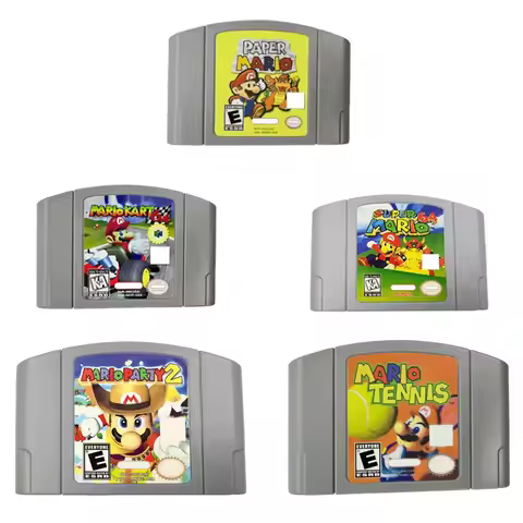 N64 USA NTSC Version 64 Bit Console Video Games Cartridge Super 64 Kart Party1 2 3 Paper Smash Mario