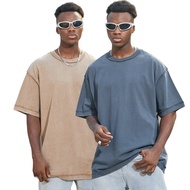 Cotton distressed washed T-shirt with oversized shoulder style short sleeved HIP HOP hip-hop T-shirt