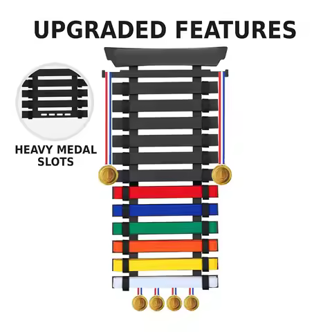 12 Belts Karate Belt Display Rack, Bamboo Wood, Medal Hangers - Taekwondo Belt Display, Jiu , BJJ, M