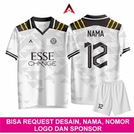 Baju Bola Custom Nama Nomor | Jersey Futsal Kerah Retro Warna Hitam Putih | Jersi Bola Voli Pantai K