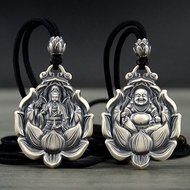 Vintage999Pure Silver Guanyin Pendant for Men, Solid Silver Necklace, Buddha Amulet Pendant for Wome