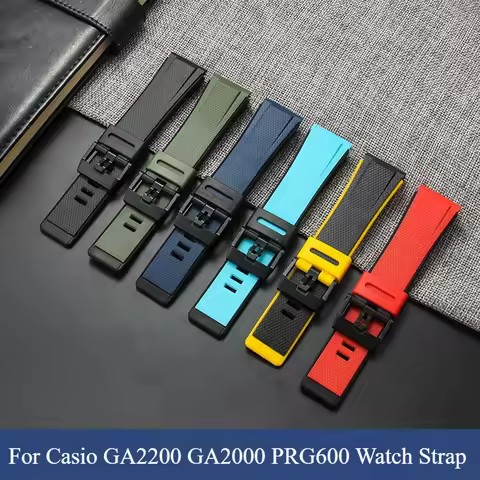 For Casio GA2200 GA2000 PRG600 Ventilated Resin Watch Strap Light Blue Black Yellow Anti Microbial a