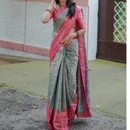Elegant Pink & Green Kanjivaram Silk Saree with Zari Weave