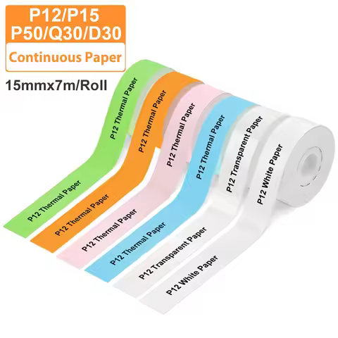 1Roll P12 P15 Continuous Paper 15mm*4M/15mm*7M Thermal Label Sticker Compatible D30 Q30 Marklife P11