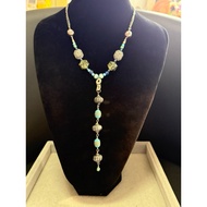 Handmade Statement Necklace with Acrylic Beads and Silver Tone Drop Pendant Boho Ethnic Jewellery