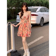 Dopamine outfit, floral high-waist temperament camisole sleeveless dress