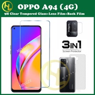 3-in-1 For OPPO A94 4G Tempered Glass Film Screen Protector OPPO A1 2023 A58 A78 A77S A57 A96 A36 4G / A76 4G A97 A95 5G A16K A55 5G A16 A33 A15/A15S A12/A7/A5S A74 A54 A94 5G A53 A35 A52/A92/A72 A12E/A3S A31 A9 2020/A5 2020 4G 9H Protective Film