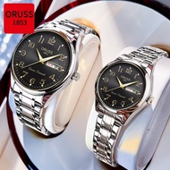 ORUSS Original 2 Pcs Couple Watch Stainless Steel Dual Calendar Luxury Waterproof Silver/Gold Lumino