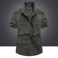 Summer Short-Sleeved Shirt Men's Workwear Loose Large Size Pure Cotton Outdoor Casual Epaulette Shir