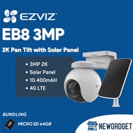 EZVIZ EB8 3MP 2K COLORNIGHT PAN-TILT 4G LTE BATTERY CAM + SOLAR PANEL FREE MICRO SD 64GB