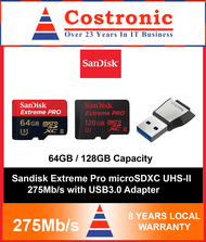 SANDISK 64GB / 128GB 275Mb/s Extreme PRO UHS-II microSDXC Memory Card with USB 3.0 Adapter