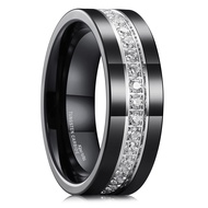 GEM Mens 8mm Black/Silver/Gunmetal/Rose Gold Polished Finish Tungsten Carbide Ring Cubic Zircon Ston