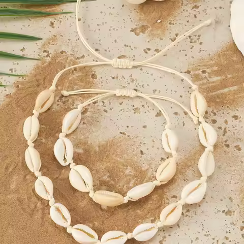 Bohemian Hawaiian Sea Shell Bracelet Necklace Jewelry Bohemian Rope Chain Necklace Women's Summer Oc