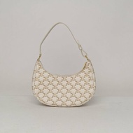 CELINE AVA豌豆包腋下包中號凱旋門印花白色PVC金扣肩背包