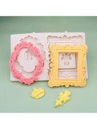 巴洛克風格圖框矽膠模具，用於翻糖、糖藝、蛋糕邊框裝飾，附有花卉和捲軸裝飾