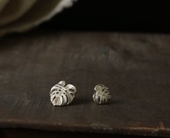 純銀文青風 龜背芋 電信蘭 龜背竹 葉子耳環 可改夾式