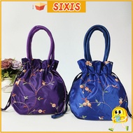 SIXIS Women Flower Handbags, Handmade Embroidered Flower Small Bucket Bag, Elegant Top Handle Purse 