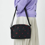 日本 Lesportsac 黑色尼龍布 心心刺繡 DANIELLA 斜咩袋