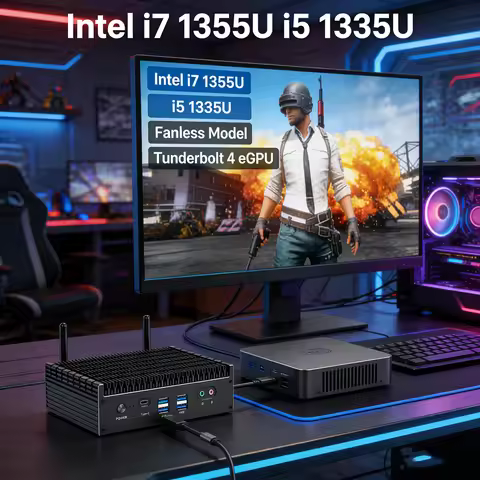 Mini PC 13th Gen Core i7-1355U Fanless Mini Computers PCIe4.0 SSD, Small PC Win11 Pro 8K UHD/2.5G LA