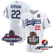 Men's MLB Jersey 2024 World Series Champions Los Angeles LA Dodgers 22 Clayton Kershaw Navy Blue Pla