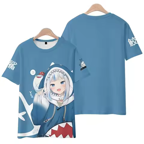 Gawr Gura Kawaii 3D Digital Printing T-shirt Boys Girls Summer Fashion Harajuku Short Sleeve Anime S