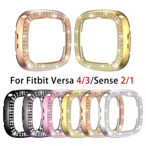PC Case for Fitbit Versa 4 3 Smart Watch Double-row Diamond Protective Shell for Fitbit Sense 2 1 Bu