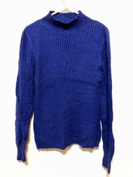 （兩折）專櫃Veeko品牌 喀什米爾cashmere混羊絨保暖高領坑條毛衣（寶藍色）