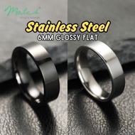 6mm Glossy Flat Cincin Stainless Steel Black Ring Titanium Plain Rings Silver Cincin Lelaki Hitam Si