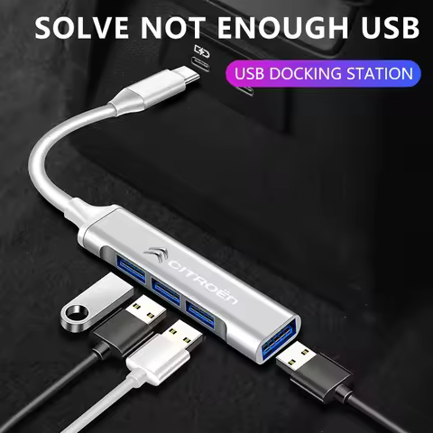 4 Ports USB 3.0 HUB TYPE-C Multi High Data Transmission Car Adapter For Citroen C1 C2 C3 C4 C5 X7 Be