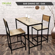 OKURA Wooden Bar Table Dining Set (Bar Table + 2 High Bar Chairs) / 1 Meja + 2 Kerusi / Dining Table