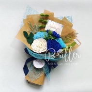 Asli Hand Buket/Buket Wisuda/ Bunga Flanel Blue Roses/Mawar Biru -