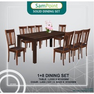 🔥READY STOCK🔥SamPoint_8 Seater Full Solid Wood Dining Set_1 Table + 8 Chairs_ Ready Stock + Free Shipping