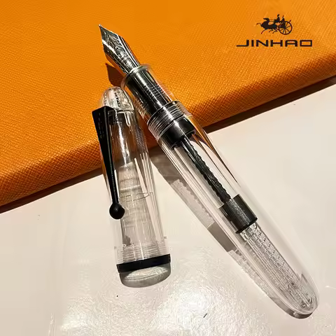 Jinhao 9019 Fountain Pen Dadao Series Transparent Black Trim Fine Point Large Converter Smooth Writi