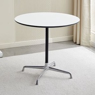家有好物 - 小型中世紀現代廚房餐桌，帶有實木桌面和不銹鋼底座，白色小圓形咖啡桌，圓形茶几，北歐洽談桌，休閒展示吧，接待台，咖啡店，奶茶店餐桌（高：75cm，桌面直徑：60cm）