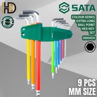 SATA Color Series Extra Long Ball Point Hex Key Set 9 Pcs / Heavy Duty Hex Key Set / 09101CH