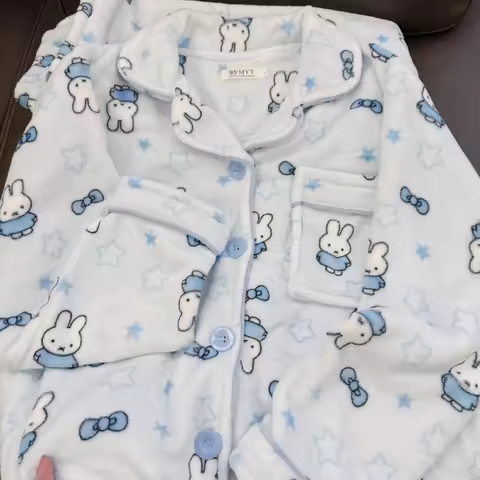 Cartoon Cute Miffy Coral Fleece Open-Front Cardigan Pajama Set for Women Thickened Fluffy Homewear W