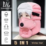 LouisWill 5 IN 1 Winter Hats Plush Lining Warm Scarf Winter Warm Hat Thick Hat Full Face Protective