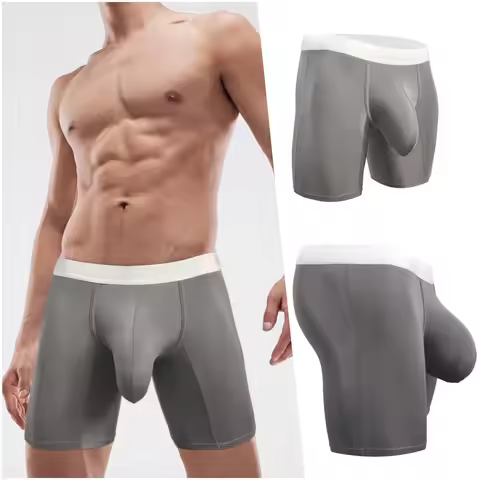 Mens Ultra Ice Silk Boxer Briefs Supreme Enormous Pouch Breathable Cool Longer Sports Underwear Anti