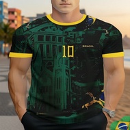 Men's Summer Brazil #10 3D Printed T-Shirt | Green-Yellow Contrast | Landmarks & Icons | Casual Shor
