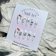 AN012 13 Cute Hello Kitty Fake Nails White 3D Sticker Nails | Fake nails with round and pointed form