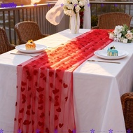 WATTLE Heart Gauze Table Runner, 2x1.5m Romantic Valentine's Day Tablecloth, Durable Home Decoration