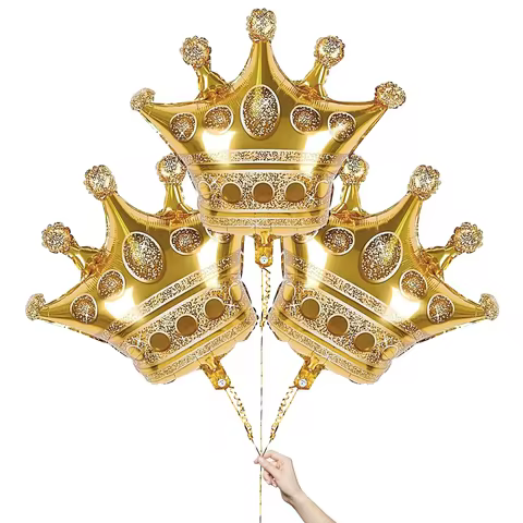 3Pcs Large Crown Helium Balloons Gold Foil Crown Shape Balloons Decoration Foil Balloons Anniversary