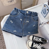 HYO girls clothes girls skirt girls pants embroidered bow denim fashion A-line skirt pants 2-8 year