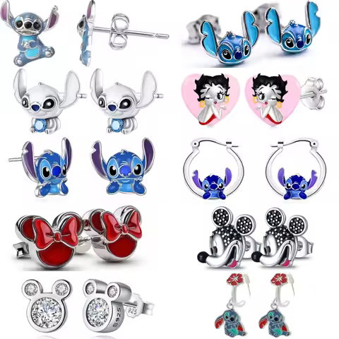 Disney 925 Sterling Silver Lilo & Stitch Minnie Mouse Betty Boop Stud Earrings For Women Cute Cartoo